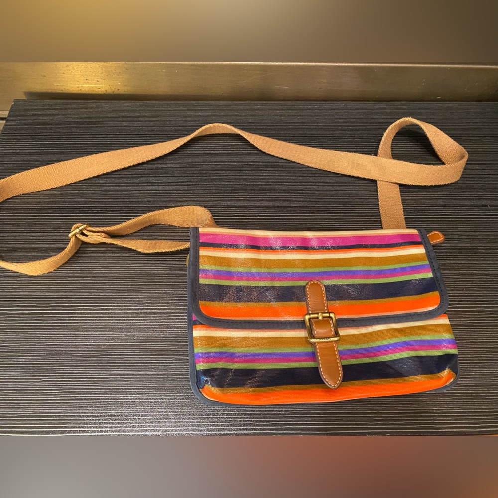Fossil Crossbody Coated Canvas Multicolor Striped… - image 1